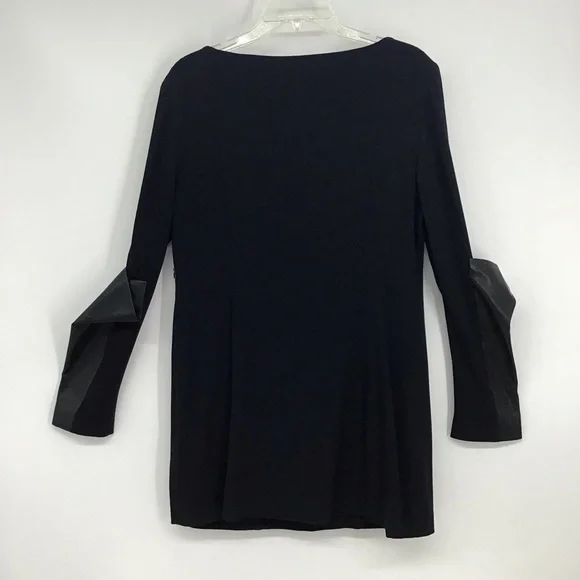 Annette Goertz Wool Blend Dress W/Lamb Leather Sleeves Black Career size 38